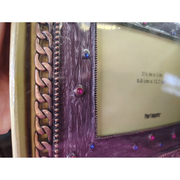 NOS Pier 1 Brown Enamel Copper Tone Photo Picture Frame 3.5" x 5" Rhinestones - Picture 4 of 4